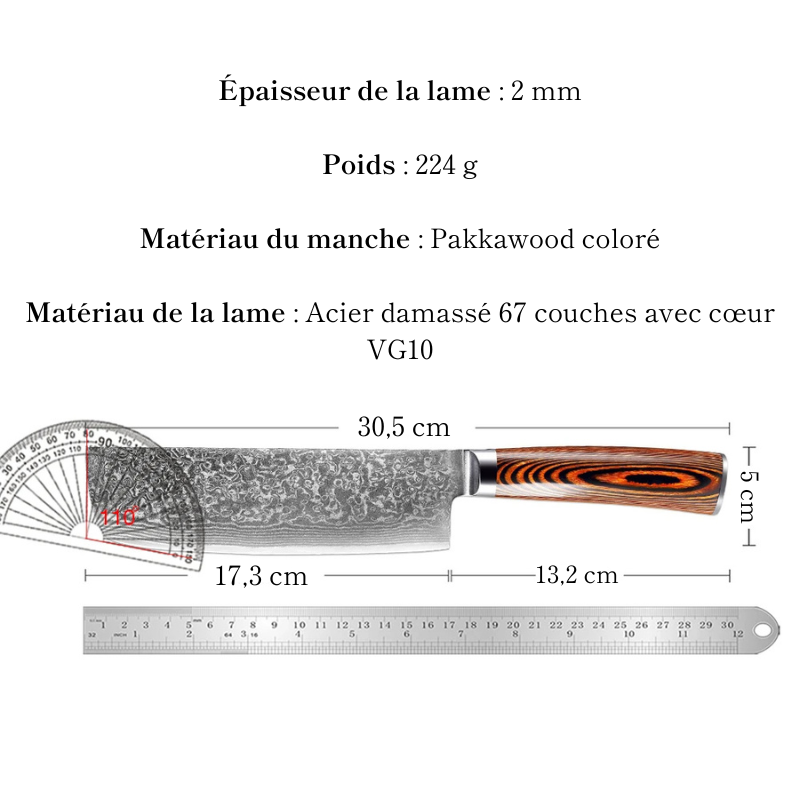 Couteau Nakiri en acier Damassé 17 cm - Tsubaki (椿)