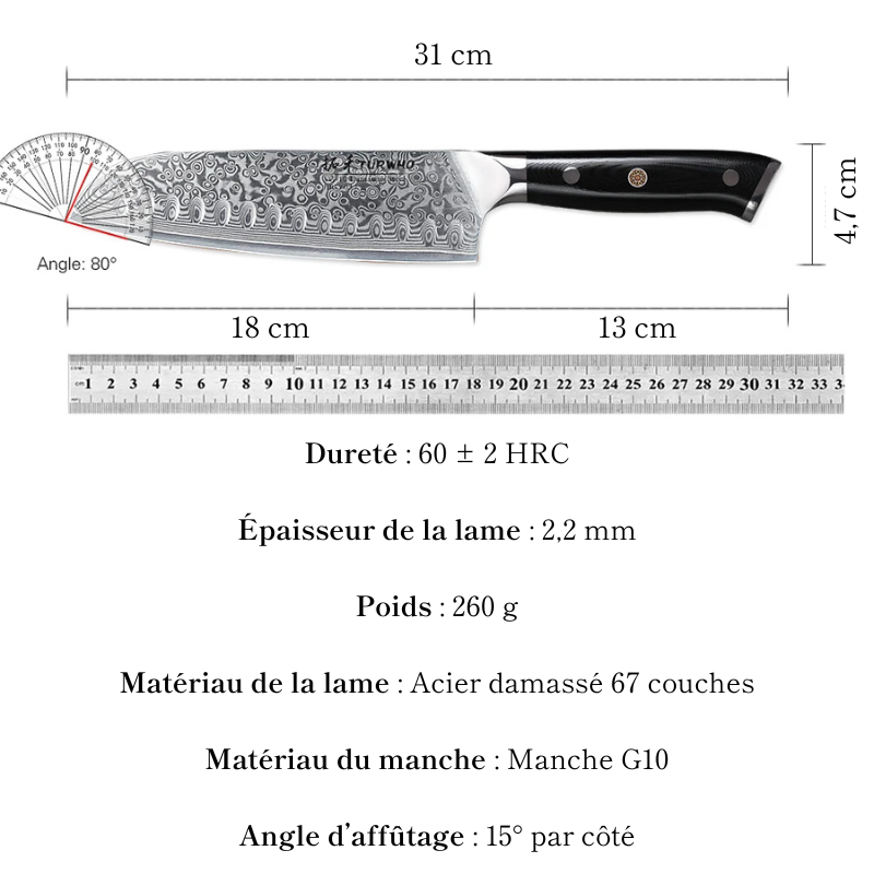Couteau Santoku en Acier Damassé 18 cm - Kawa (河)