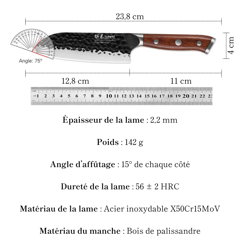 Couteau Santoku 12,8 cm en Acier Inoxydable - Bushi (武士)