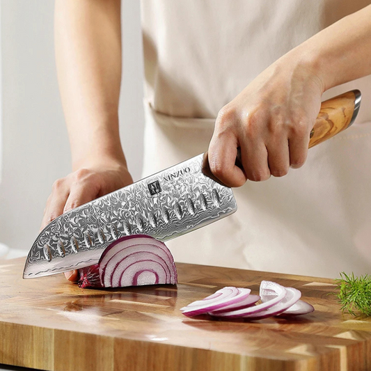 Couteau Santoku en Acier Damassé 18 cm - Gekido (激怒)