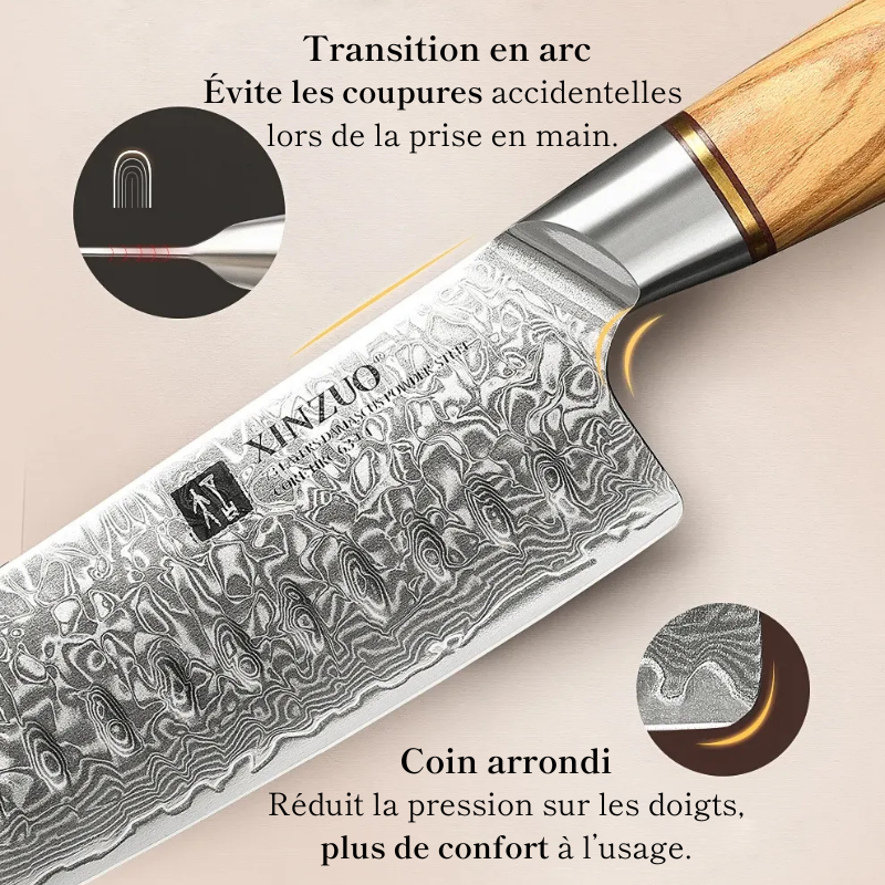 Couteau Santoku en Acier Damassé 18 cm - Gekido (激怒)