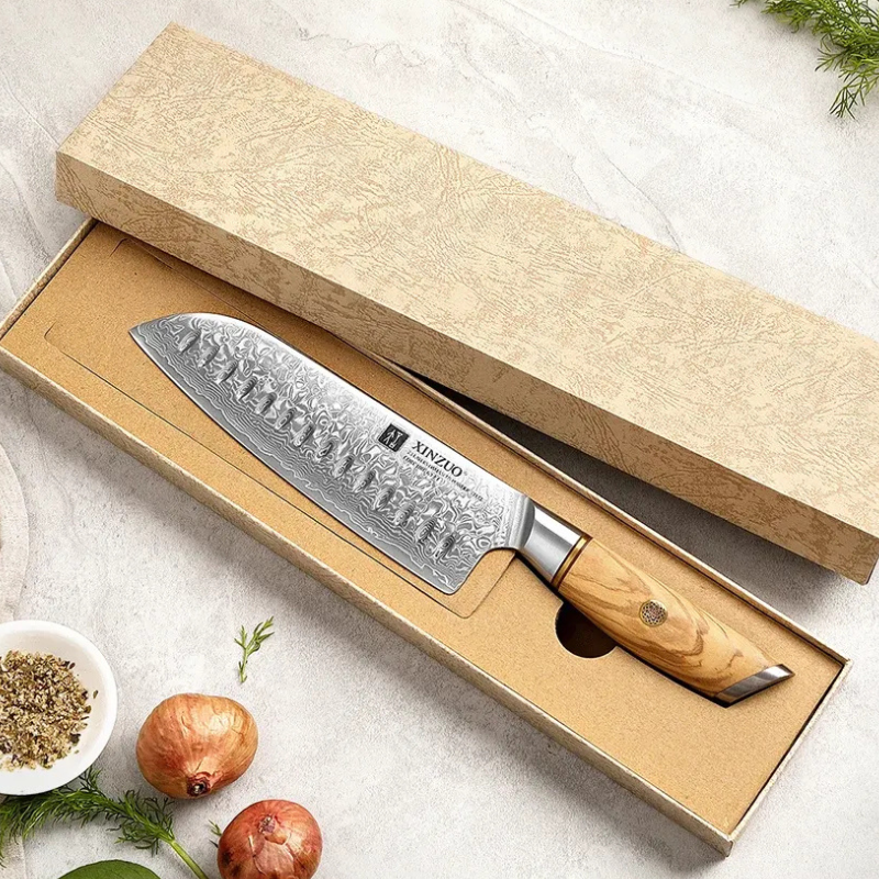 Couteau Santoku en Acier Damassé 18 cm - Gekido (激怒)