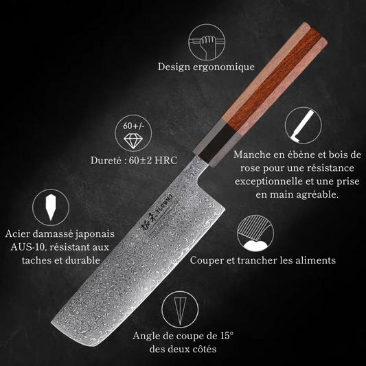 Couteau Nakiri en acier Damassé 16 cm - Tsuru (鶴)