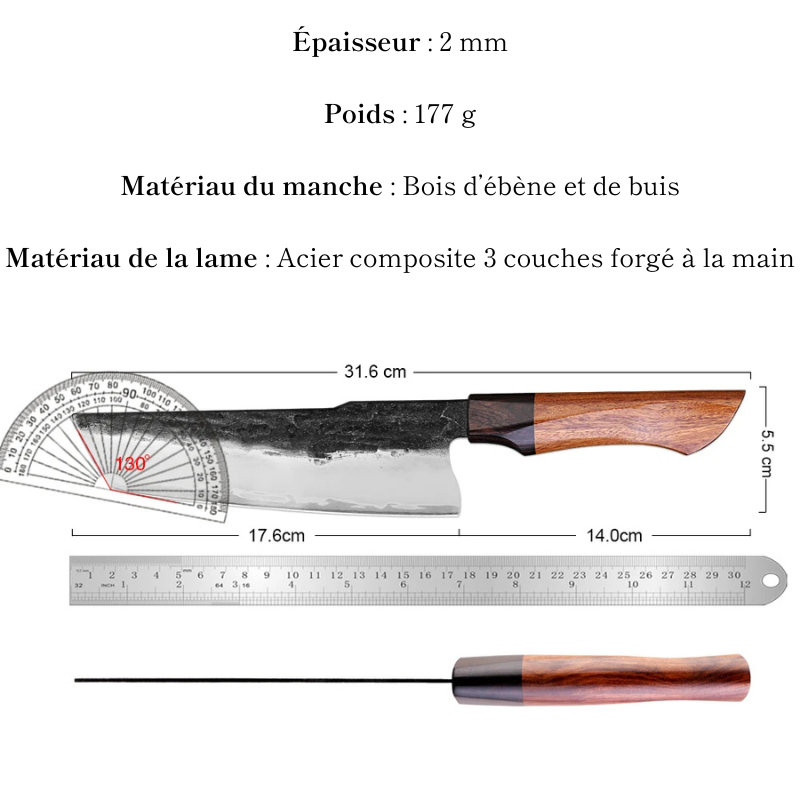 Couteau Nakiri en acier Damassé 18 cm - Yami (闇)