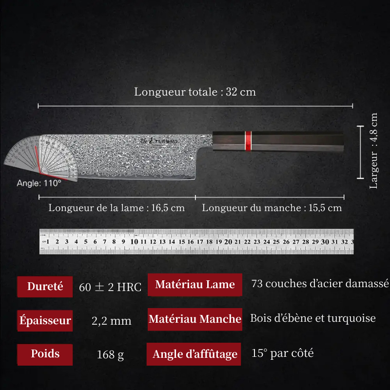 Couteau Nakiri en acier Damassé 16 cm - Akira (亮)