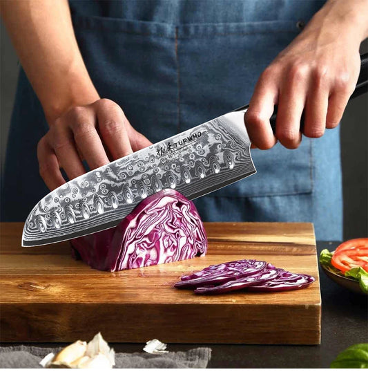 Couteau Santoku en Acier Damassé 18 cm - Kawa (河)