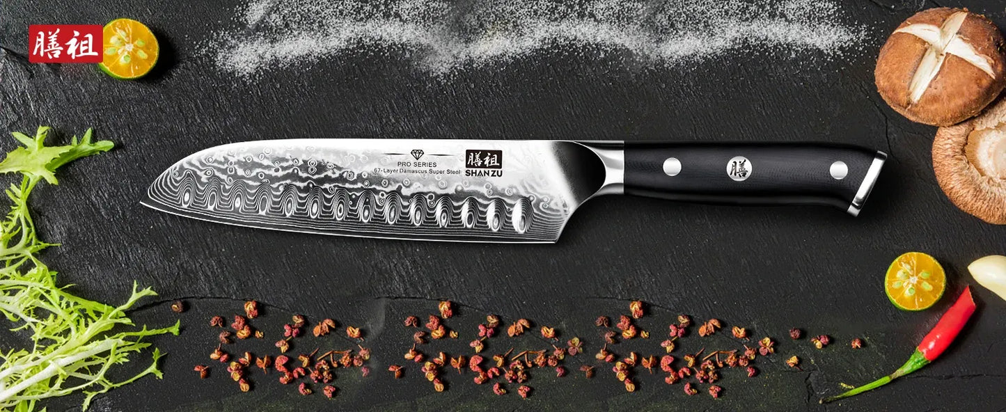 Couteau Santoku en Acier Damassé 18 cm - Fuji (富士)