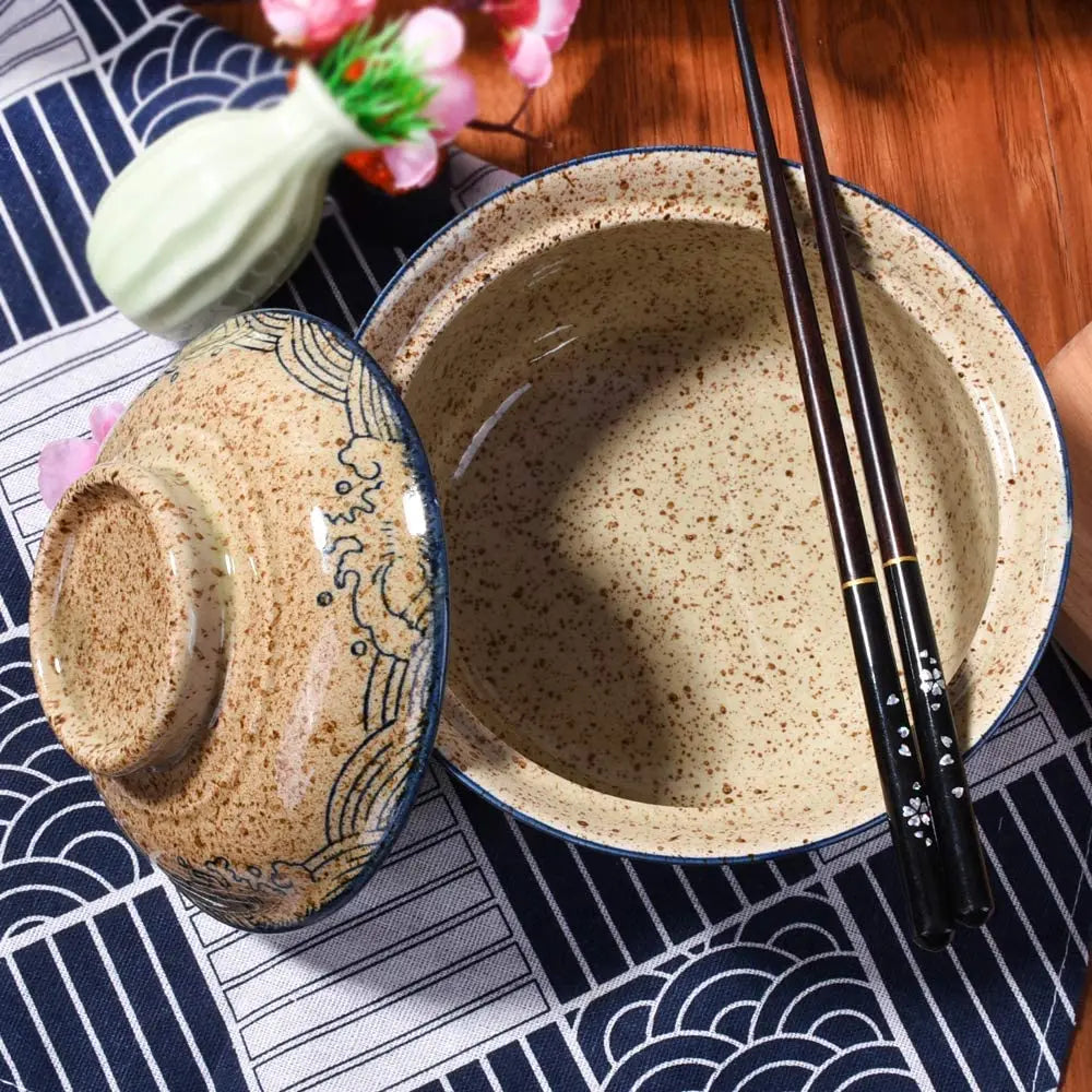 Bol à Ramen floral en porcelaine avec couvercle - Suki (好き)