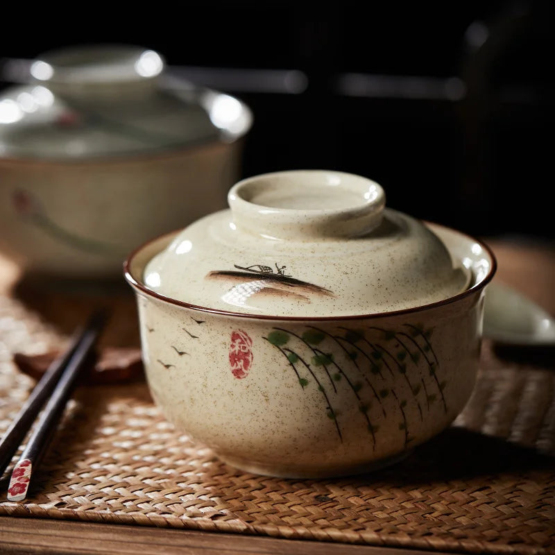 Bol à Ramen floral en porcelaine avec couvercle - Suki (好き)