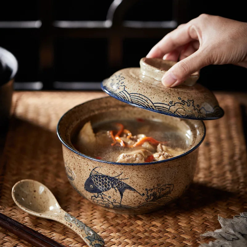 Bol à Ramen floral en porcelaine avec couvercle - Suki (好き)
