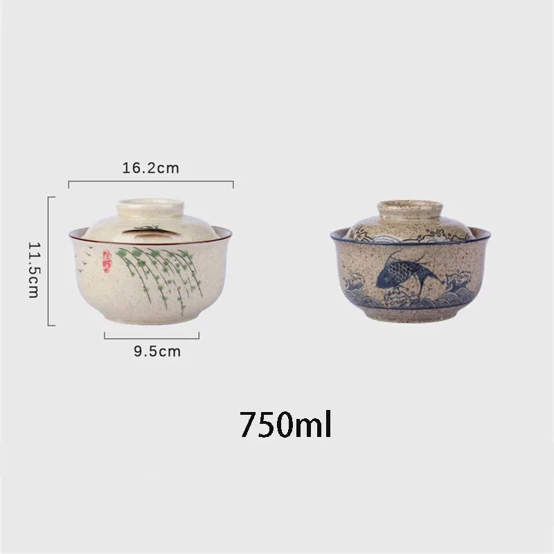 Bol à Ramen floral en porcelaine avec couvercle - Suki (好き)