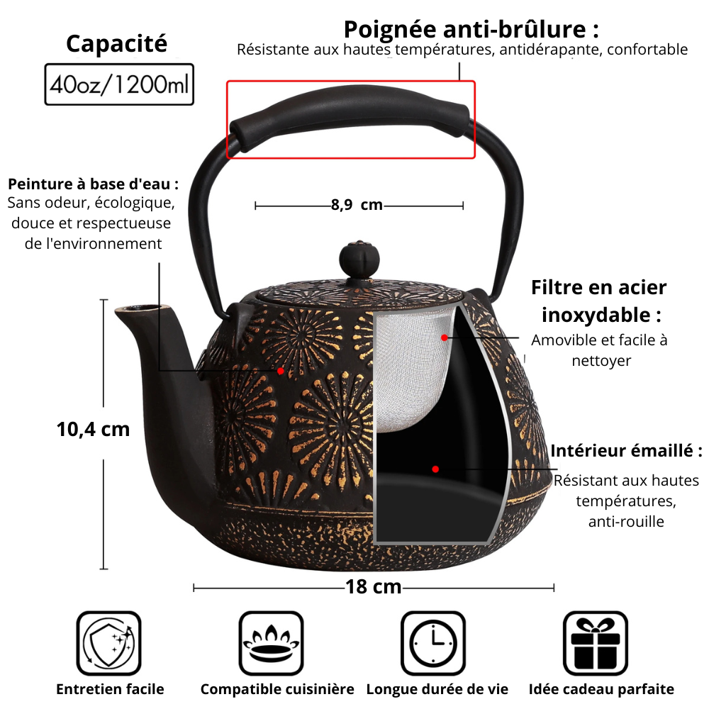 Théière Japonaise en fonte 1,2L - Reika (麗花)