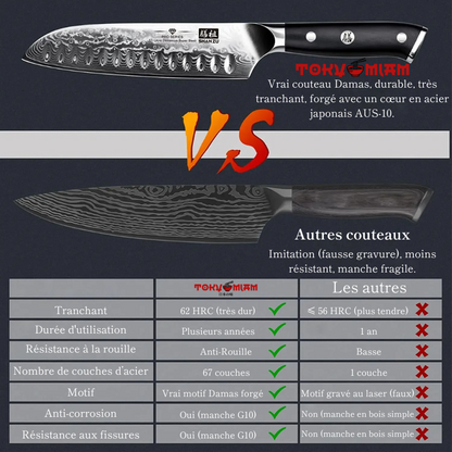 Couteau Santoku en Acier Damassé 18 cm - Fuji (富士)