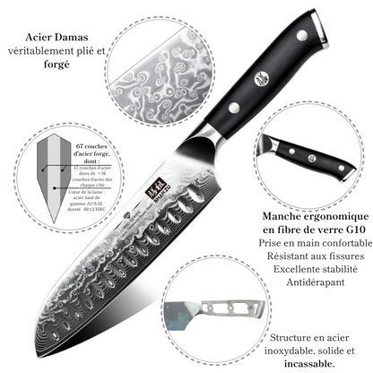Couteau Santoku en Acier Damassé 18 cm - Fuji (富士)