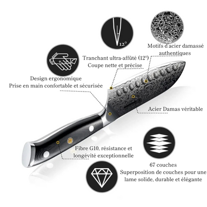Couteau Santoku en Acier Damassé 12,6 cm - Katana (刀)