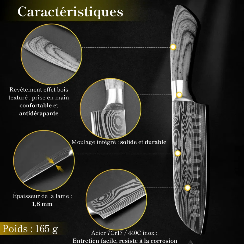 Couteau Santoku en Acier - Kaminari (雷)