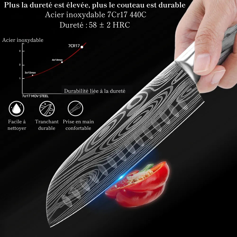Couteau Santoku en Acier - Kaminari (雷)