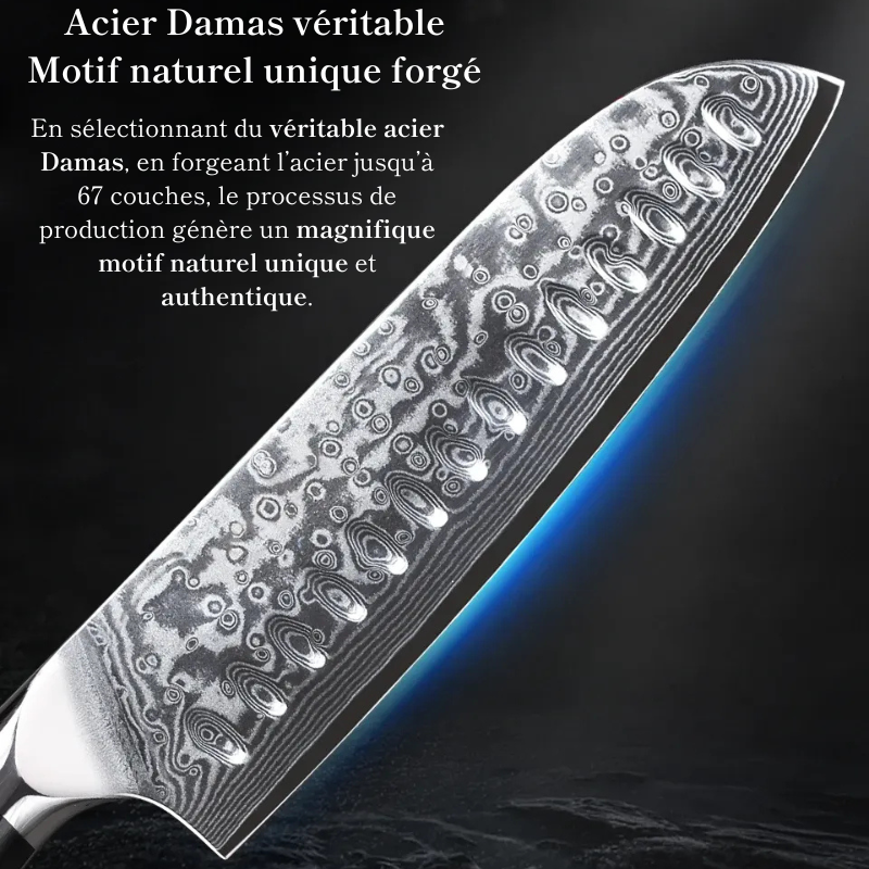 Couteau Santoku en Acier Damassé 18 cm - Kawa (河)