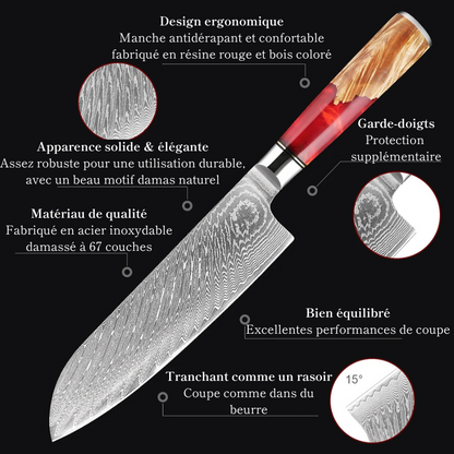 Couteau Santoku en Acier Damassé 17 cm - Kumo (雲)