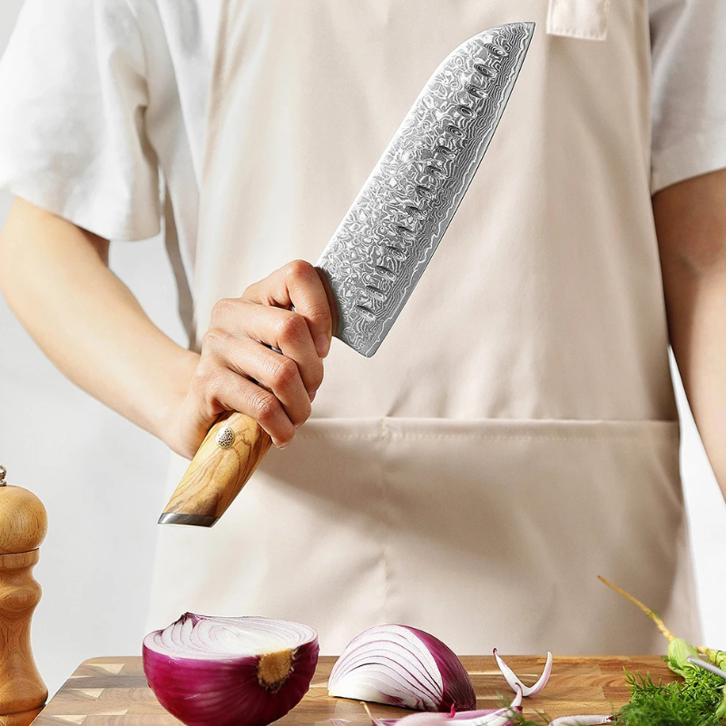 Couteau Santoku en Acier Damassé 18 cm - Gekido (激怒)