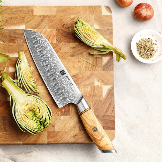 Couteau Santoku en Acier Damassé 18 cm - Gekido (激怒)