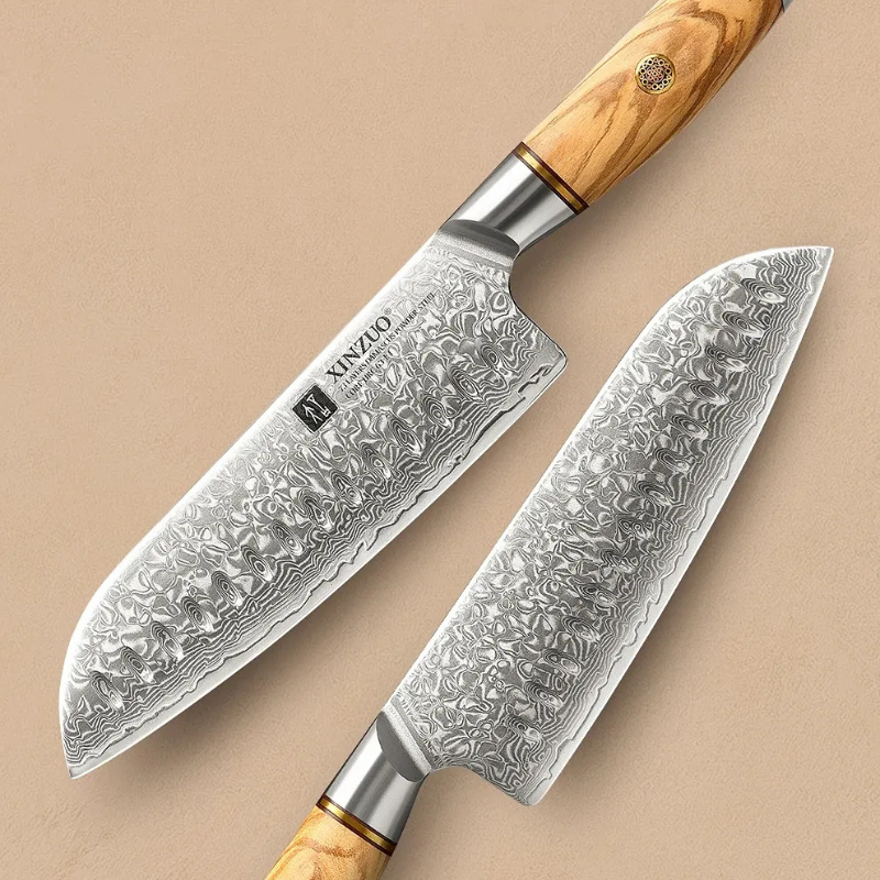 Couteau Santoku en Acier Damassé 18 cm - Gekido (激怒)