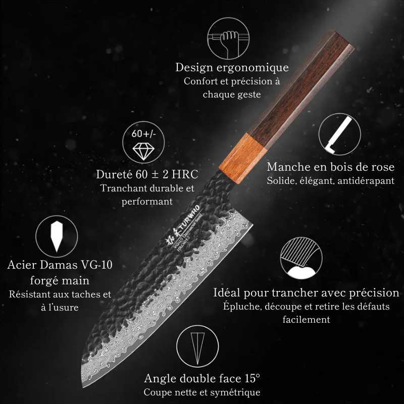 Couteau Santoku en Acier Damassé 18 cm - Sora (空)