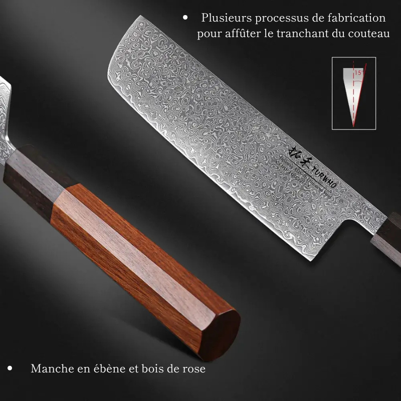 Couteau Nakiri en acier Damassé 16 cm - Tsuru (鶴)