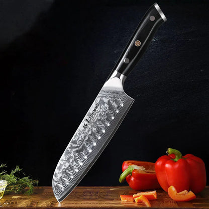 Couteau Santoku en Acier Damassé 18 cm - Kawa (河)