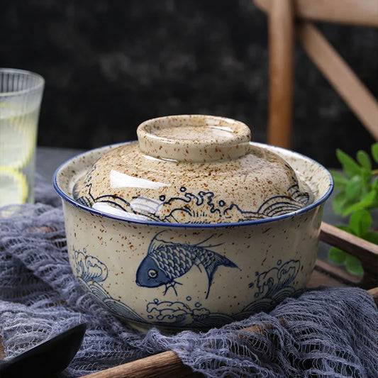 Bol à Ramen floral en porcelaine avec couvercle - Suki (好き)