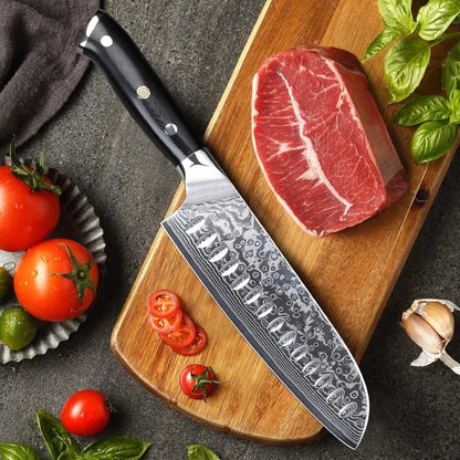 Couteau Santoku en Acier Damassé 18 cm - Kawa (河)