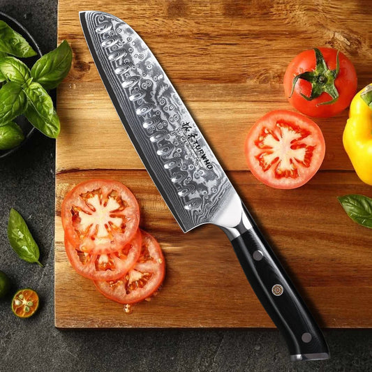 Couteau Santoku en Acier Damassé 18 cm - Kawa (河)