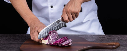 Couteau Santoku en Acier Damassé 18 cm - Fuji (富士)