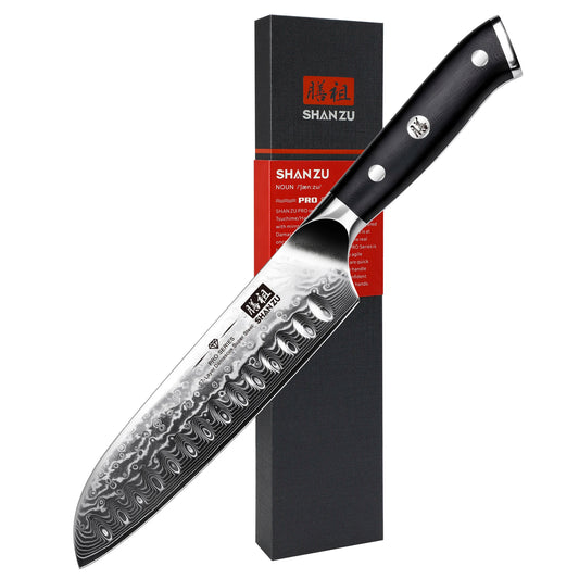 Couteau Santoku en Acier Damassé 18 cm - Fuji (富士)