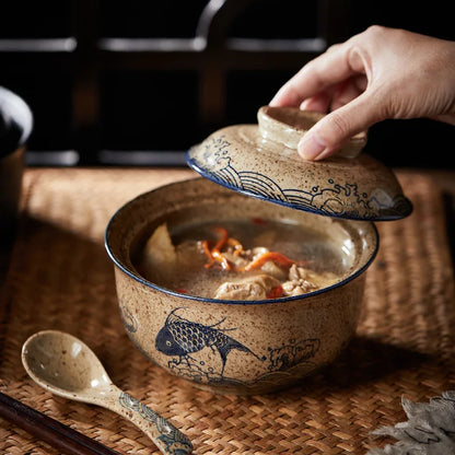 Bol à Ramen floral en porcelaine avec couvercle - Suki (好き)