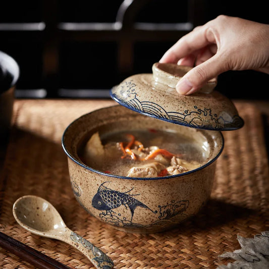 Bol à Ramen floral en porcelaine avec couvercle - Suki (好き)